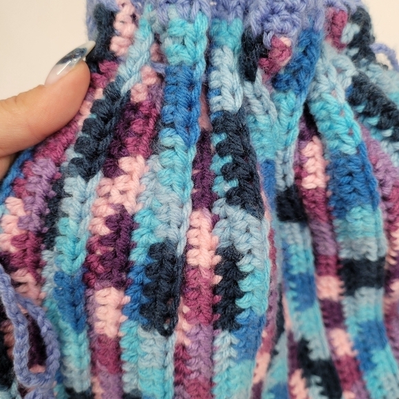 Knit Crochet Shoulder Bag Boho Artisan Hand Made Purse Satchel Purple Drawstring - Picture 9 of 14